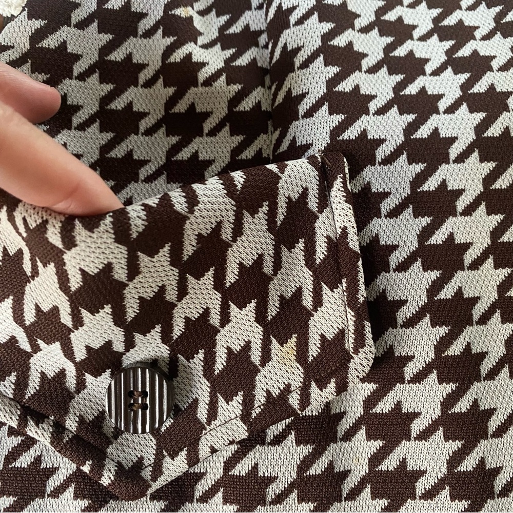 Vintage Mod 60s Houndstooth Open Front Polyester … - image 7